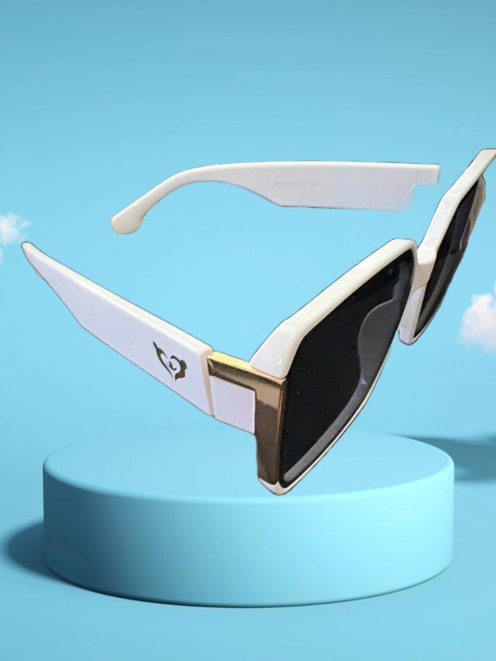 White Oversized Square Sunglasses with Black Lenses